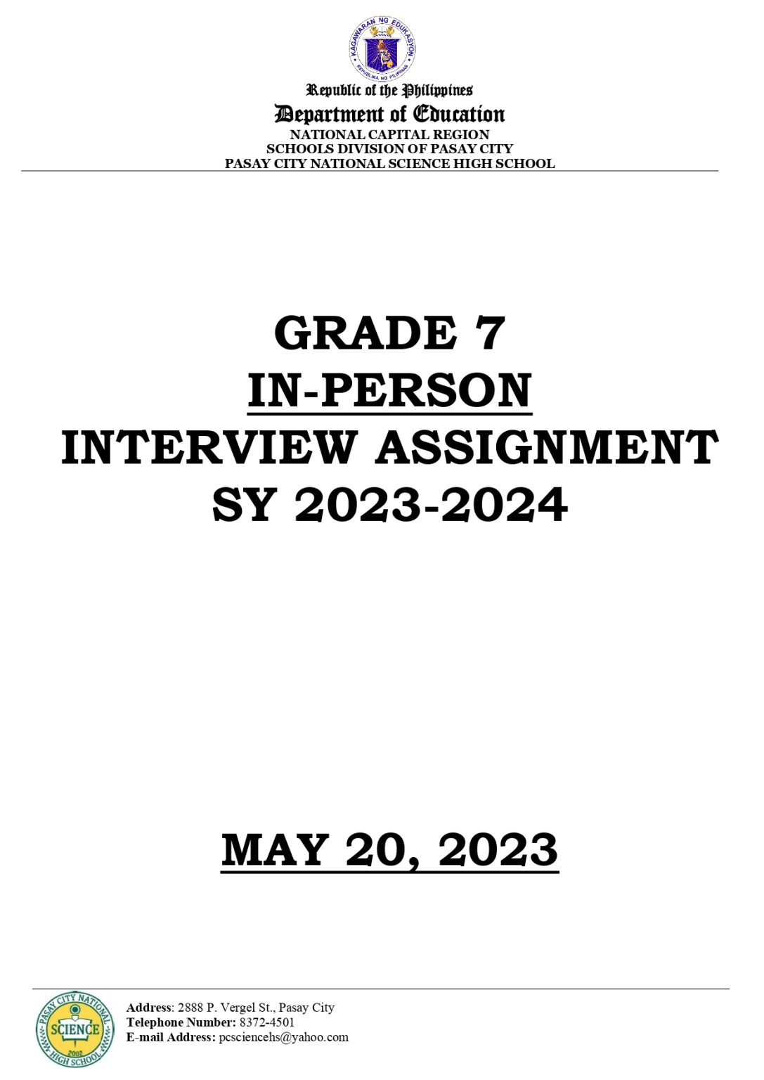 [Campus News] Interview Assignment for Grade 7 and Grade 11 SY 2023